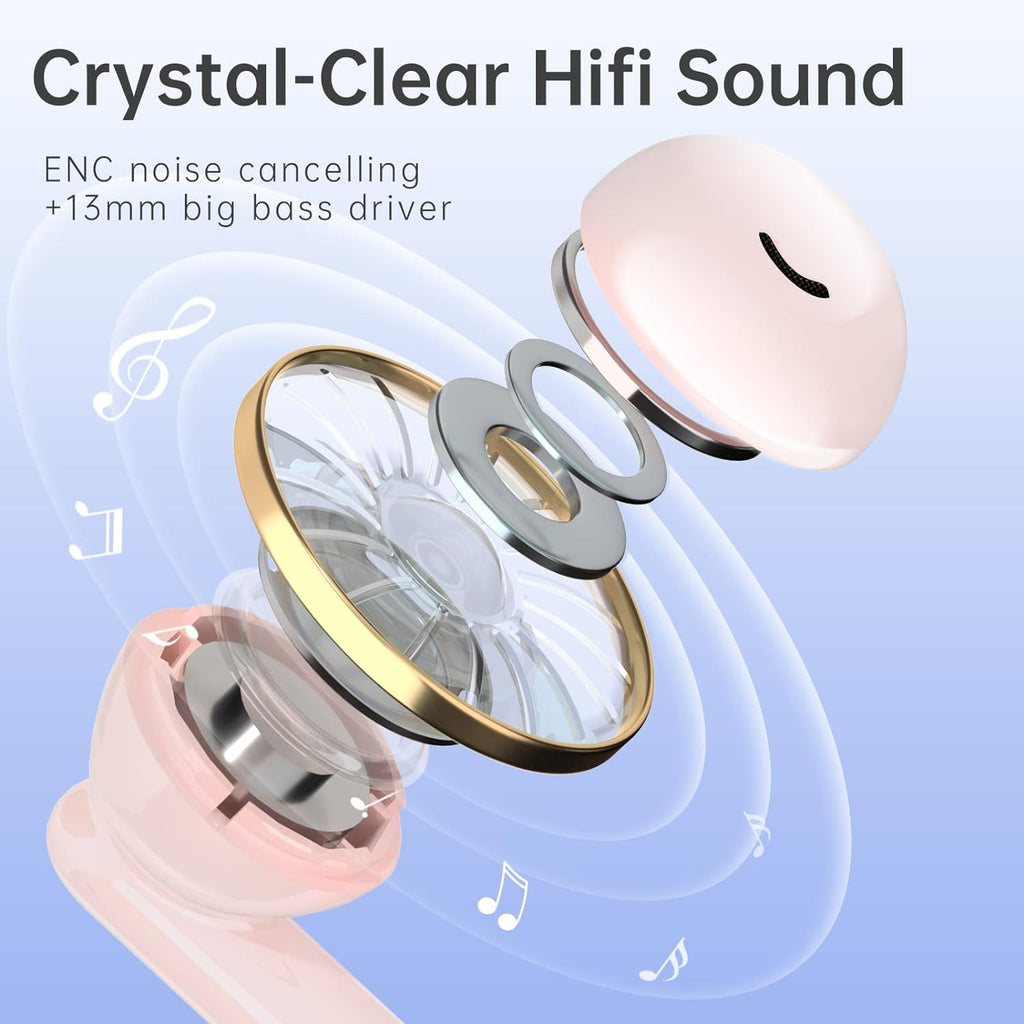 Wireless Earbuds Bluetooth Earbuds Noise Cancelling Earbud Wireless Earphones Built in Mic Handset 36H Playtime Comfortable IP55 Waterproof Earphone for Sport Women Girls Gifts Ideas,Pink