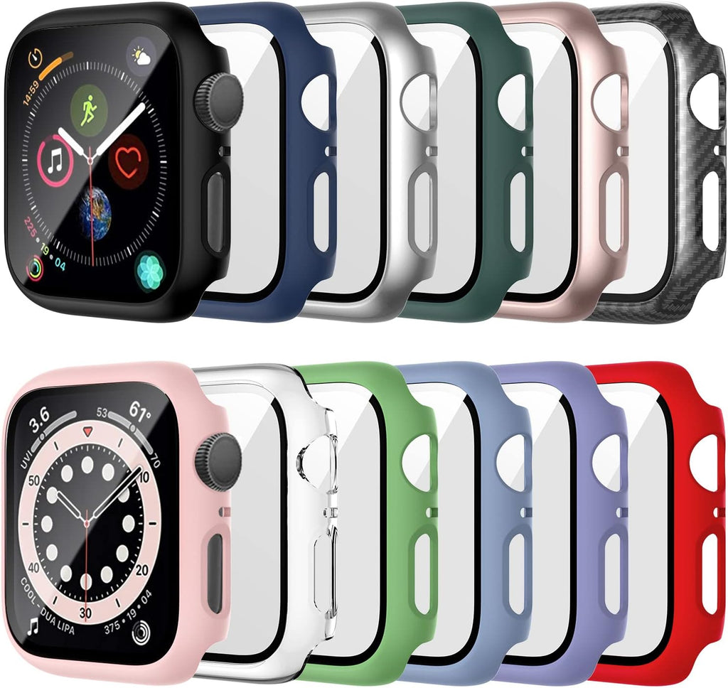 12 Pack Case with Tempered Glass Screen Protector Compatible for Apple Watch 44Mm SE 3 (2025)/SE 2/Se/Series 6/5/4, Hard PC Scratch Resistant Bumper Protective Cover for Iwatch Accessories
