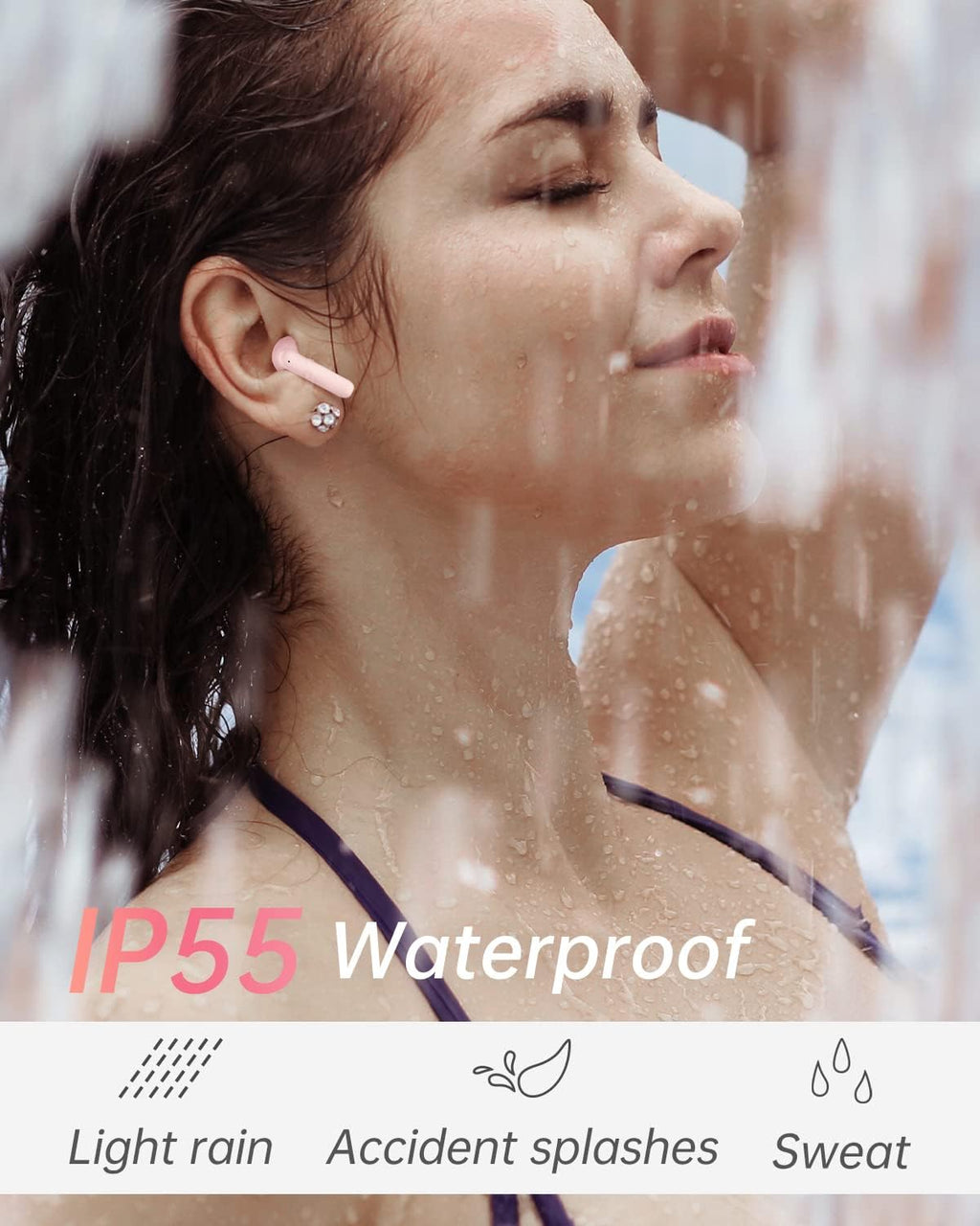 Wireless Earbuds Bluetooth Earbuds Noise Cancelling Earbud Wireless Earphones Built in Mic Handset 36H Playtime Comfortable IP55 Waterproof Earphone for Sport Women Girls Gifts Ideas,Pink