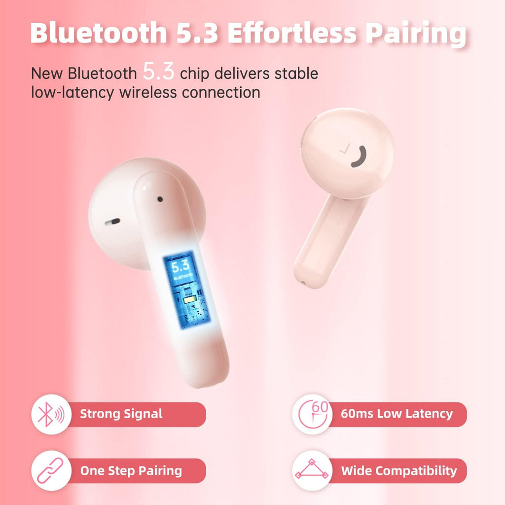 Wireless Earbuds Bluetooth Earbuds Noise Cancelling Earbud Wireless Earphones Built in Mic Handset 36H Playtime Comfortable IP55 Waterproof Earphone for Sport Women Girls Gifts Ideas,Pink